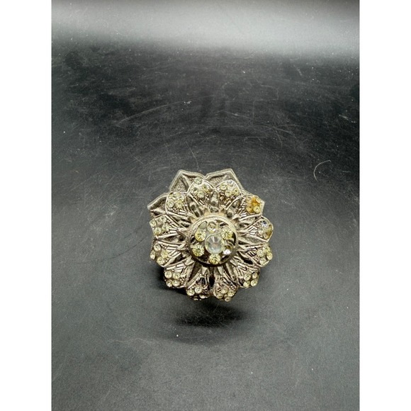 Other - Vintage Floral Rhinestone Drawer Pull Silver Tone Rosette Cabinet Knob Hardware
